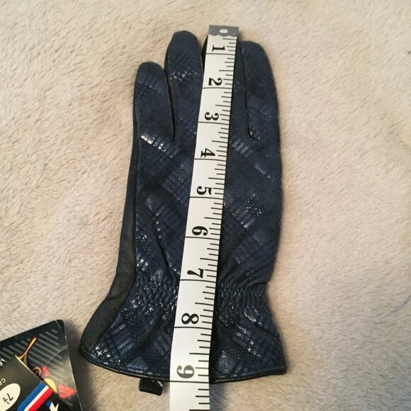 NEW Blue patterned leather gloves sz 7.5 - Picture 6 of 8
